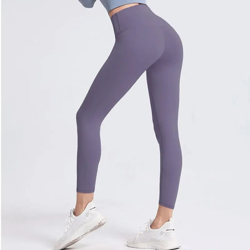 Спортни клинове Дамски безшевни панталони за йога, джоб с висока талия, без предно усещане за голи клинове, фитнес, фитнес, чорапогащи, дамски дрехи