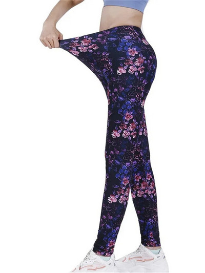 YGYEEG Печатни клинове за тренировки с висока талия Фитнес Push Up Leggins Дамски спортни йога фитнес облекло Наситено лилаво цвете Едноцветни панталони