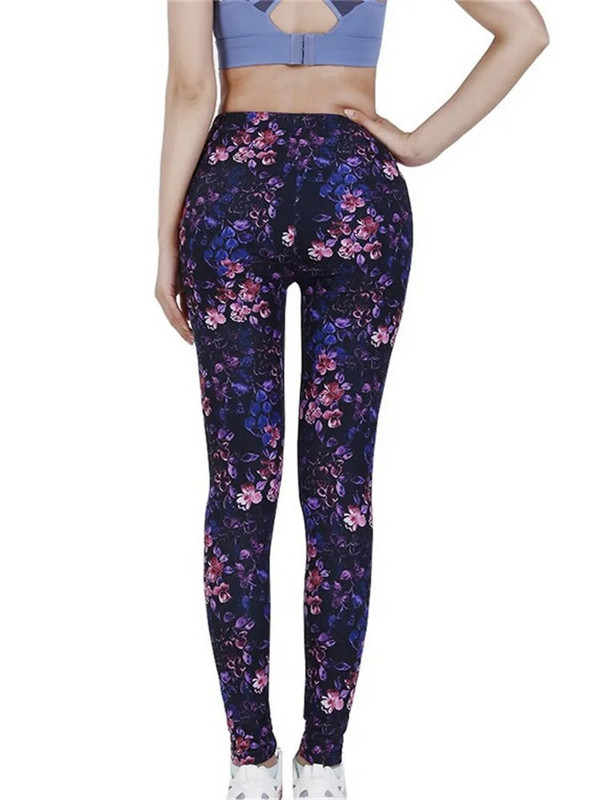 YGYEEG Печатни клинове за тренировки с висока талия Фитнес Push Up Leggins Дамски спортни йога фитнес облекло Наситено лилаво цвете Едноцветни панталони