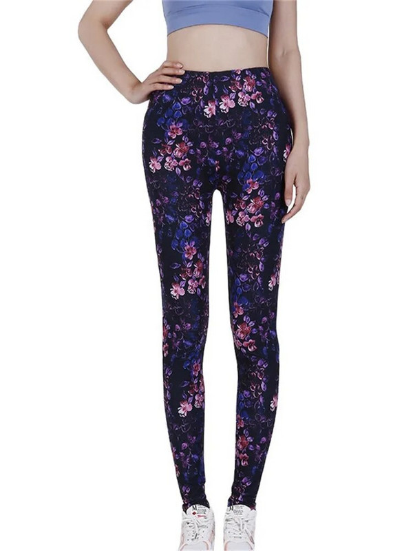 YGYEEG Печатни клинове за тренировки с висока талия Фитнес Push Up Leggins Дамски спортни йога фитнес облекло Наситено лилаво цвете Едноцветни панталони