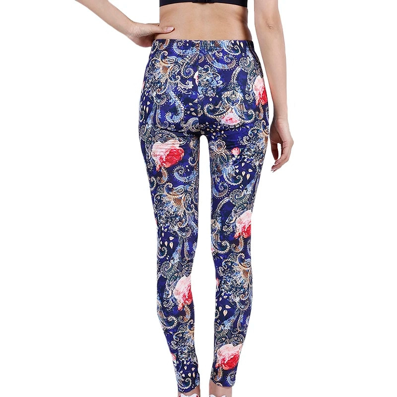 YGYEEG Еластично облекло с щампи от полиестер Дамски панталони за йога Висока талия Фитнес чорапогащи Тесни клинове за фитнес Еластични панталони за бягане