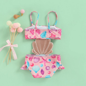 Baby Girls Summer Mermaid Swimsuit, Printed Spaghetti Straps Straps Αμάνικο κοχύλι μαγιό για νήπια 3 μηνών έως 4 ετών