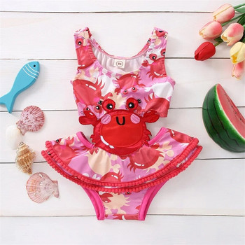 Baby Girls Summer Mermaid Swimsuit, Printed Spaghetti Straps Straps Αμάνικο κοχύλι μαγιό για νήπια 3 μηνών έως 4 ετών