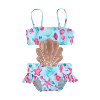 Mazuļu meiteņu vasaras nāriņas peldkostīms, apdrukātas spageti siksnas, bezpiedurkņu apvalka peldkostīms maziem bērniem no 3 mēnešiem līdz 4 gadiem