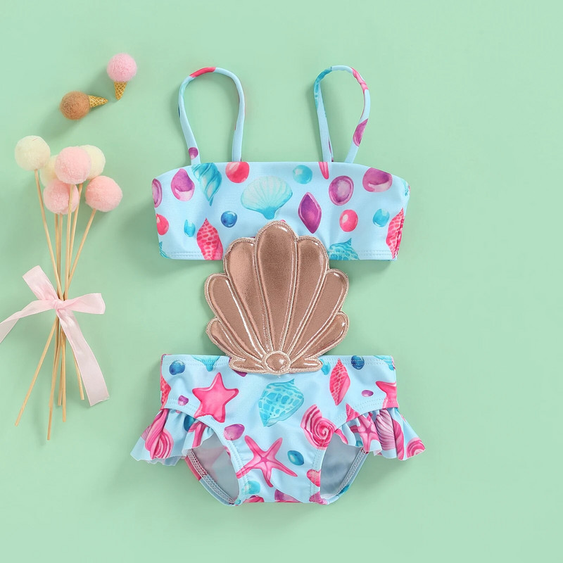 Mazuļu meiteņu vasaras nāriņas peldkostīms, apdrukātas spageti siksnas, bezpiedurkņu apvalka peldkostīms maziem bērniem no 3 mēnešiem līdz 4 gadiem