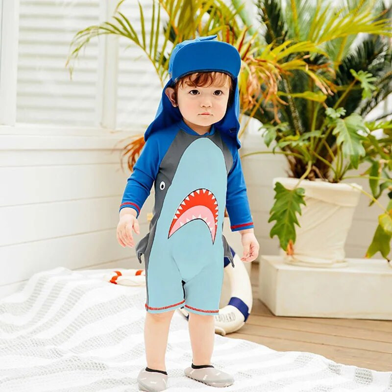 Bērnu viendaļīgs peldkostīms Cute Shark zīdaiņiem/bērniem zēniem un meitenēm Saules necaurlaidīgs ātri žūstošs peldkostīms peldkostīms