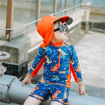 Бебешки бански костюм Плажни дрехи за плувен басейн UV защита Бански костюми за момчета Бански костюми с дълъг ръкав Целен гащеризон Детски бански костюм