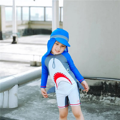 Bērnu peldkostīms peldbaseins Pludmales apģērbs UV aizsardzība zēniem peldkostīmi ar garām piedurknēm viendaļīgs kombinezons bērnu peldkostīms
