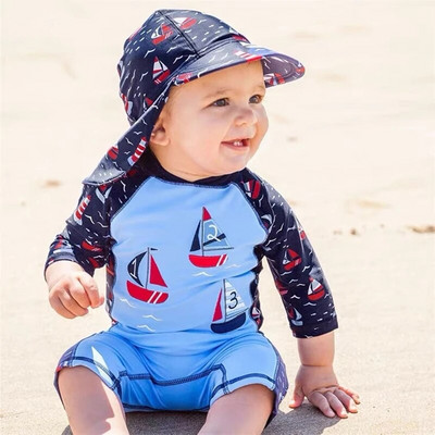 Bērnu peldkostīms peldbaseins Pludmales apģērbs UV aizsardzība zēniem peldkostīmi ar garām piedurknēm viendaļīgs kombinezons bērnu peldkostīms