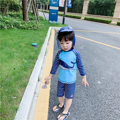 Bērnu peldkostīms peldbaseins Pludmales apģērbs UV aizsardzība zēniem peldkostīmi ar garām piedurknēm viendaļīgs kombinezons bērnu peldkostīms