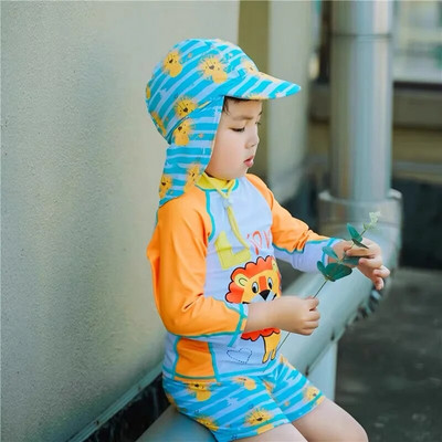 Bērnu peldkostīms peldbaseins Pludmales apģērbs UV aizsardzība zēniem peldkostīmi ar garām piedurknēm viendaļīgs kombinezons bērnu peldkostīms