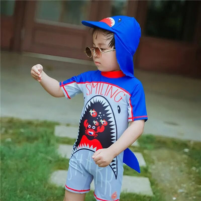 Bērnu peldkostīms peldbaseins Pludmales apģērbs UV aizsardzība zēniem peldkostīmi ar garām piedurknēm viendaļīgs kombinezons bērnu peldkostīms