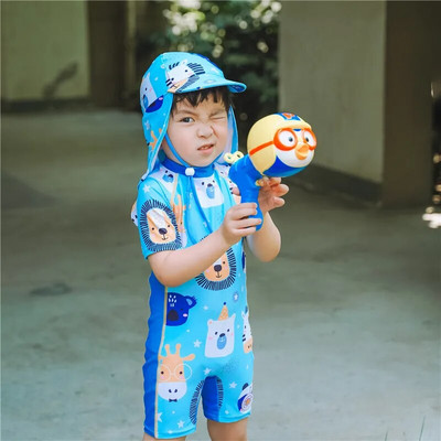 Bērnu peldkostīms peldbaseins Pludmales apģērbs UV aizsardzība zēniem peldkostīmi ar garām piedurknēm viendaļīgs kombinezons bērnu peldkostīms