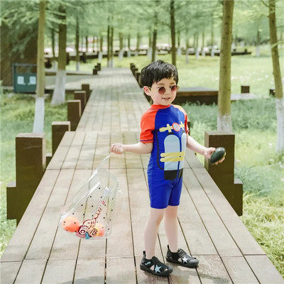 Bērnu peldkostīms peldbaseins Pludmales apģērbs UV aizsardzība zēniem peldkostīmi ar garām piedurknēm viendaļīgs kombinezons bērnu peldkostīms