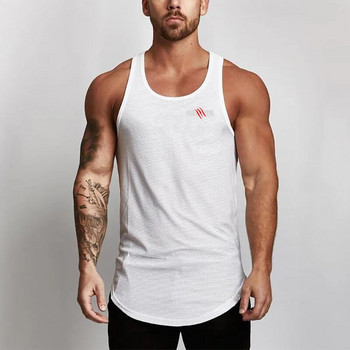 Νέα αμάνικα αναπνεύσιμα πουκάμισα γρήγορου στεγνώματος γυμναστήριο Bodybuilding προπόνηση Tank Top Men Fitness Running Sport Slim Fit Mesh Single
