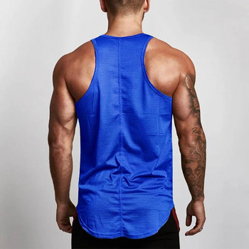 Νέα αμάνικα αναπνεύσιμα πουκάμισα γρήγορου στεγνώματος γυμναστήριο Bodybuilding προπόνηση Tank Top Men Fitness Running Sport Slim Fit Mesh Single