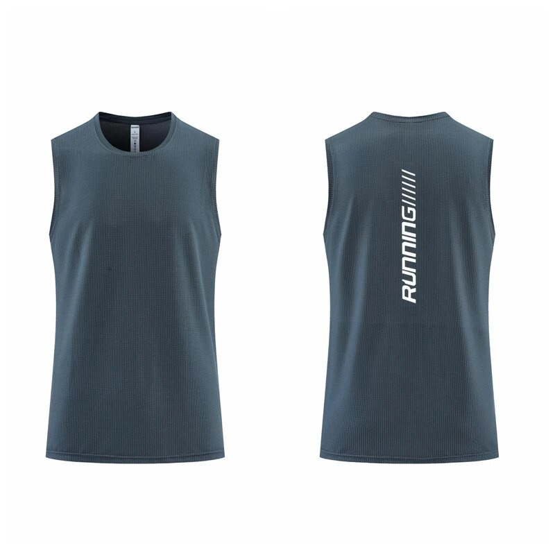 Bėgimą atspindinčios sportinės liemenės Vyrams Vasaros plonas ledinis šilkas Greitai džiūstantys marškinėliai be rankovių Krepšinio treniruotės kūno rengybos drabužiai