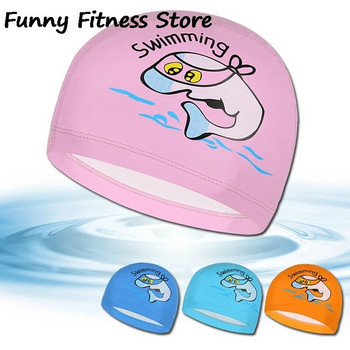 Водоустойчива шапка за плуване Момчета Момичета Защита на ушите Оборудване за гмуркане Детска шапка за плуване Карикатура Делфин Покривало за коса Детски силиконови шапки