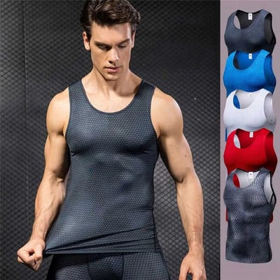 Men Pro Quick Dry GYM Tank Compress T-shirt Fitness Exercise Top Sport Run Vest Workout Tee Yoga Beach Basketball Plus Size 4021