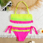 Lányok Patchwork Fringe bikini fürdőruha gyerek kötőfék felső kétrészes gyerek fürdőruha 5-12 éves nyakkendős oldalsó fürdőruha Strandruha