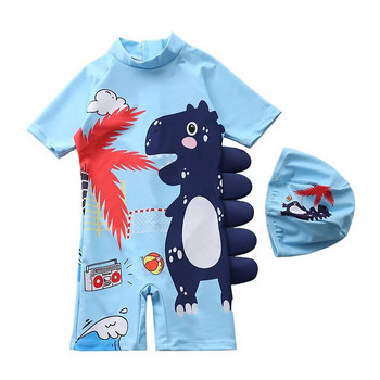 Бански костюм за момче Цял бански костюм с дълъг ръкав Детски гащеризон с динозаври Детски бански за момчета Плажно бебешко облекло за плуване