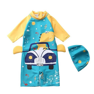 Peldkostīms zēnam, viengabalains peldkostīms ar garām piedurknēm, bērnu dinozauru kombinezoni, bērnu peldkostīmi zēniem pludmales zīdaiņu peldkostīmi