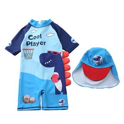 Peldkostīms zēnam, viengabalains peldkostīms ar garām piedurknēm, bērnu dinozauru kombinezoni, bērnu peldkostīmi zēniem pludmales zīdaiņu peldkostīmi