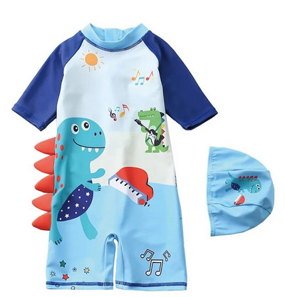 Peldkostīms zēnam, viengabalains peldkostīms ar garām piedurknēm, bērnu dinozauru kombinezoni, bērnu peldkostīmi zēniem pludmales zīdaiņu peldkostīmi