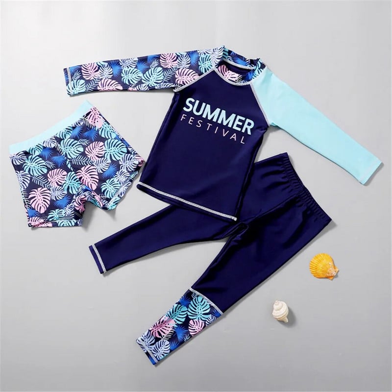3 komada Dječaci Djevojčice Odrasle Žene Kupaći kostimi Brzo sušeći kupaći kostimi za zaštitu od sunca Dugi rukavi Hlače Kratke hlače Set Ronilački kupaći kostimi Neoprenska odijela