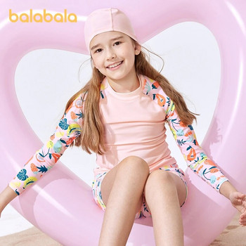 Balabala Прохождащо момиче Бански костюм Удобен оживен сладък разделен бански с дълги ръкави