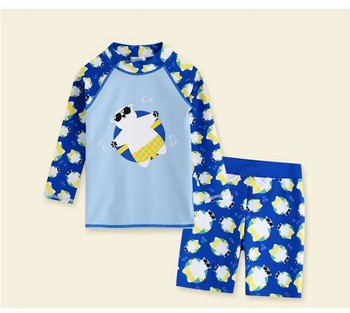 Παιδικά μαγιό Αγόρια Μαγιό για κορίτσια 2 τμχ Μαγιό( T πουκάμισο + μπαούλο) Μακρύ μανίκι Αντηλιακό Quick Dry Boy Βρεφικό Σετ