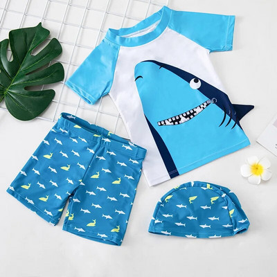 Fürdőruha Fiú Shark Print Rash Guard Gyermek hosszú ujjú UPF50 Úszóruha fiúknak Nyári Strandruhák Fürdőruha Gyerekek