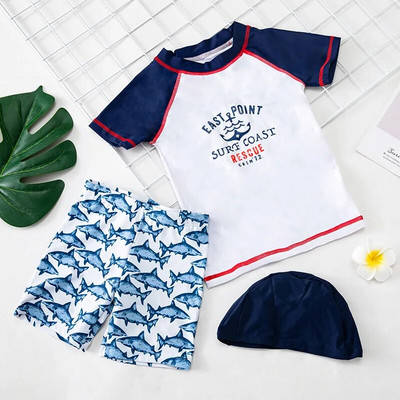 Fürdőruha Fiú Shark Print Rash Guard Gyermek hosszú ujjú UPF50 Úszóruha fiúknak Nyári Strandruhák Fürdőruha Gyerekek