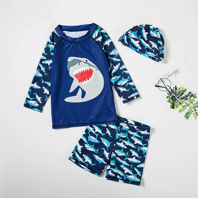 Fürdőruha Fiú Shark Print Rash Guard Gyermek hosszú ujjú UPF50 Úszóruha fiúknak Nyári Strandruhák Fürdőruha Gyerekek