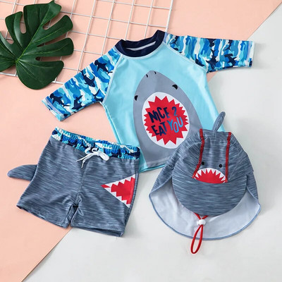 Fürdőruha Fiú Shark Print Rash Guard Gyermek hosszú ujjú UPF50 Úszóruha fiúknak Nyári Strandruhák Fürdőruha Gyerekek