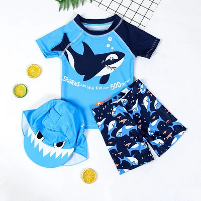 Fürdőruha Fiú Shark Print Rash Guard Gyermek hosszú ujjú UPF50 Úszóruha fiúknak Nyári Strandruhák Fürdőruha Gyerekek