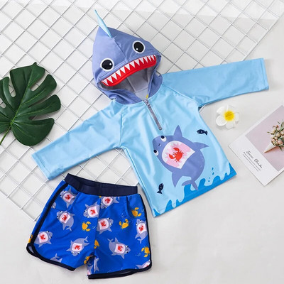 Fürdőruha Fiú Shark Print Rash Guard Gyermek hosszú ujjú UPF50 Úszóruha fiúknak Nyári Strandruhák Fürdőruha Gyerekek