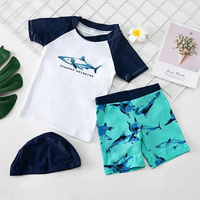 Fürdőruha Fiú Shark Print Rash Guard Gyermek hosszú ujjú UPF50 Úszóruha fiúknak Nyári Strandruhák Fürdőruha Gyerekek