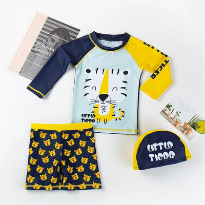 Fürdőruha Fiú Shark Print Rash Guard Gyermek hosszú ujjú UPF50 Úszóruha fiúknak Nyári Strandruhák Fürdőruha Gyerekek