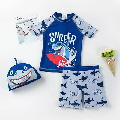 Fürdőruha Fiú Shark Print Rash Guard Gyermek hosszú ujjú UPF50 Úszóruha fiúknak Nyári Strandruhák Fürdőruha Gyerekek