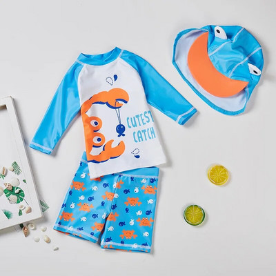 Fürdőruha Fiú Shark Print Rash Guard Gyermek hosszú ujjú UPF50 Úszóruha fiúknak Nyári Strandruhák Fürdőruha Gyerekek