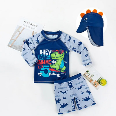 Fürdőruha Fiú Shark Print Rash Guard Gyermek hosszú ujjú UPF50 Úszóruha fiúknak Nyári Strandruhák Fürdőruha Gyerekek