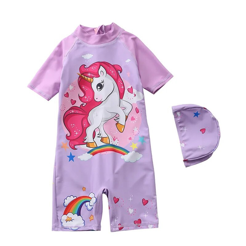 Kupaći kostim Jednodijelni kupaći kostim za djevojčice Jednorog Sirena za djevojčice s kratkim rukavima Zaštita od sunca Dječji kupaći kostimi Kupaći kostimi