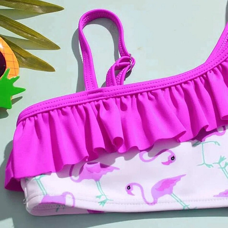 Ruffle Trim Meiteņu peldkostīms 5–14 gadus veciem bērniem, flamingo meitenes bikini komplekts pusaudžiem, divdaļīgs bērnu peldkostīms, peldkostīms, pludmales apģērbs 2022