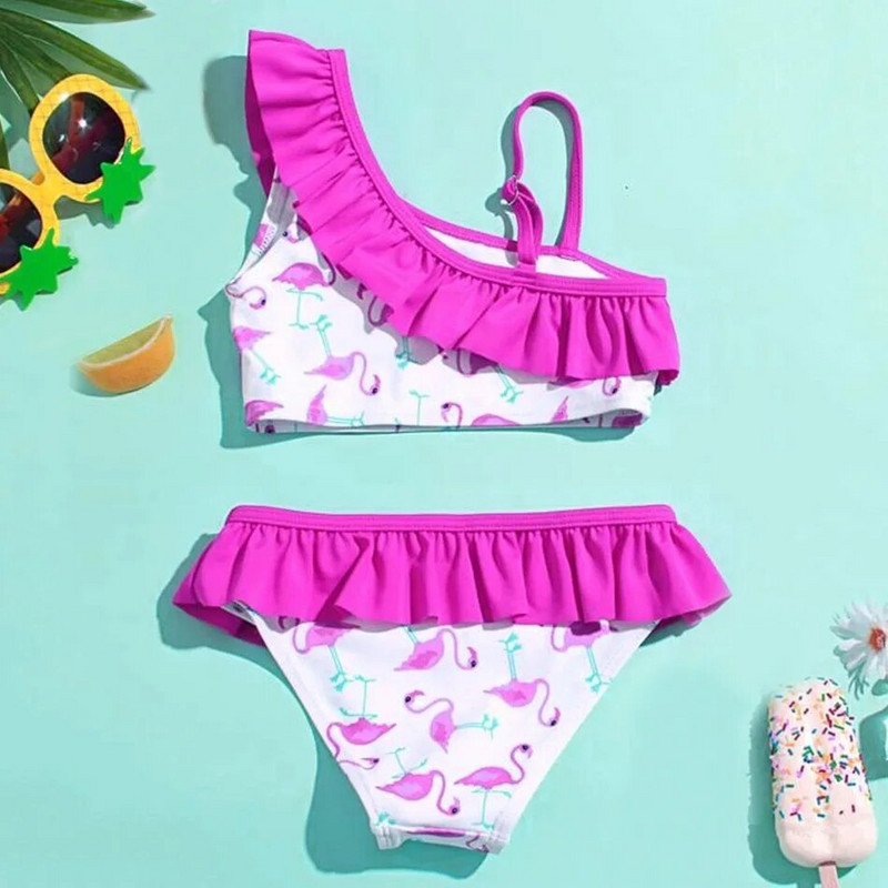 Ruffle Trim Meiteņu peldkostīms 5–14 gadus veciem bērniem, flamingo meitenes bikini komplekts pusaudžiem, divdaļīgs bērnu peldkostīms, peldkostīms, pludmales apģērbs 2022
