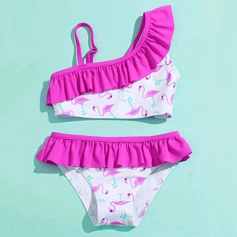 Ruffle Trim Meiteņu peldkostīms 5–14 gadus veciem bērniem, flamingo meitenes bikini komplekts pusaudžiem, divdaļīgs bērnu peldkostīms, peldkostīms, pludmales apģērbs 2022
