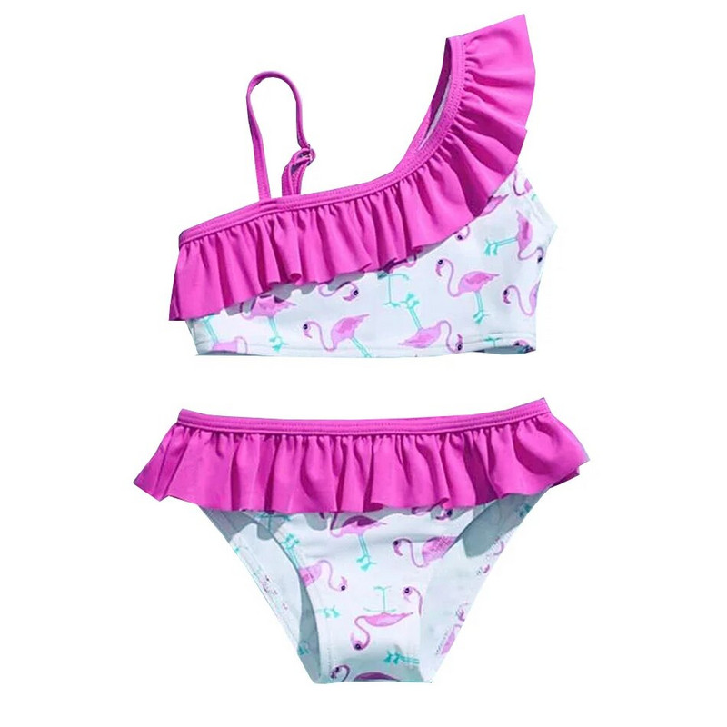 Ruffle Trim Meiteņu peldkostīms 5–14 gadus veciem bērniem, flamingo meitenes bikini komplekts pusaudžiem, divdaļīgs bērnu peldkostīms, peldkostīms, pludmales apģērbs 2022