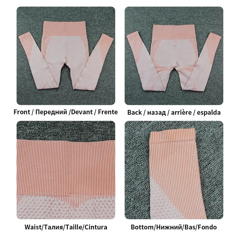 Bešavne rebraste sportske tajice s visokim strukom Slim Fit Sivo ružičaste joga hlače za trčanje za žene Gym Fitness tajice Push Up