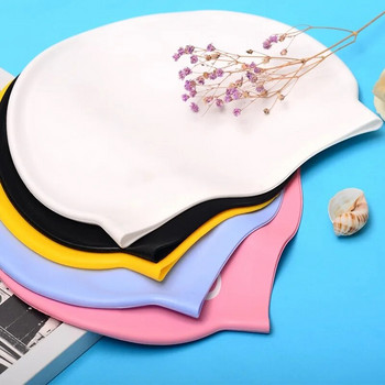 Високоеластична силиконова шапка за плуване Едноцветна водоустойчива защита на ушите Устойчиво меко носене Удобни мъже Жени