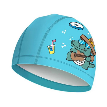 Плувни шапки със свободни размери за защита на дългата коса с карикатури, детски шапки за плуване, шапки за къпане в басейна Еластичен пу тюрбан